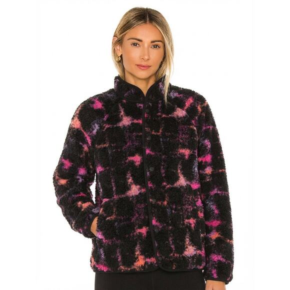 YMC Beach Graffiti Jacquard Fleece Wool Blend Jacket in Black Multi size S
